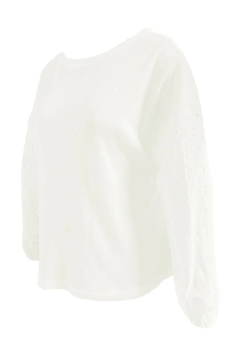 Shiny Openwork Dropped Shoulder Boat Neck Blouse - VILLA FASHION