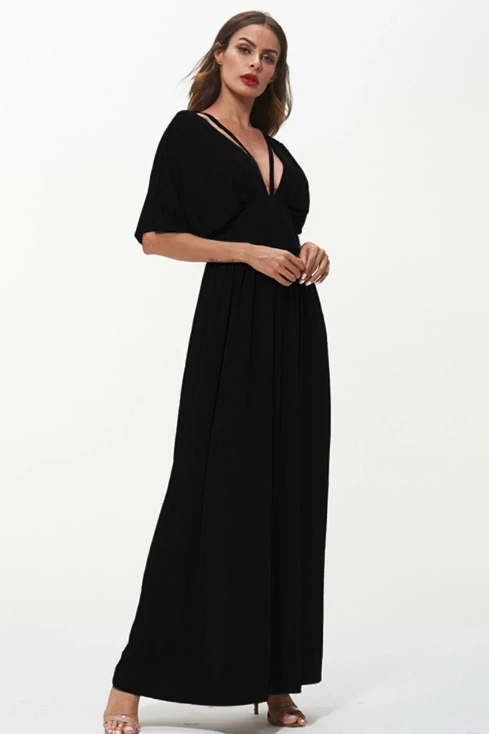 Shiny Strappy Neck Maxi Dress - VILLA FASHION