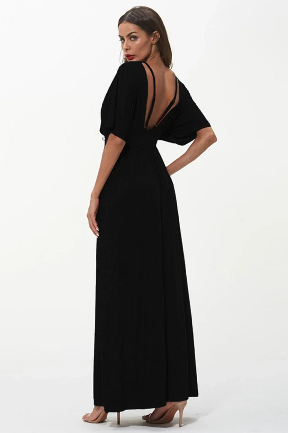 Shiny Strappy Neck Maxi Dress - VILLA FASHION