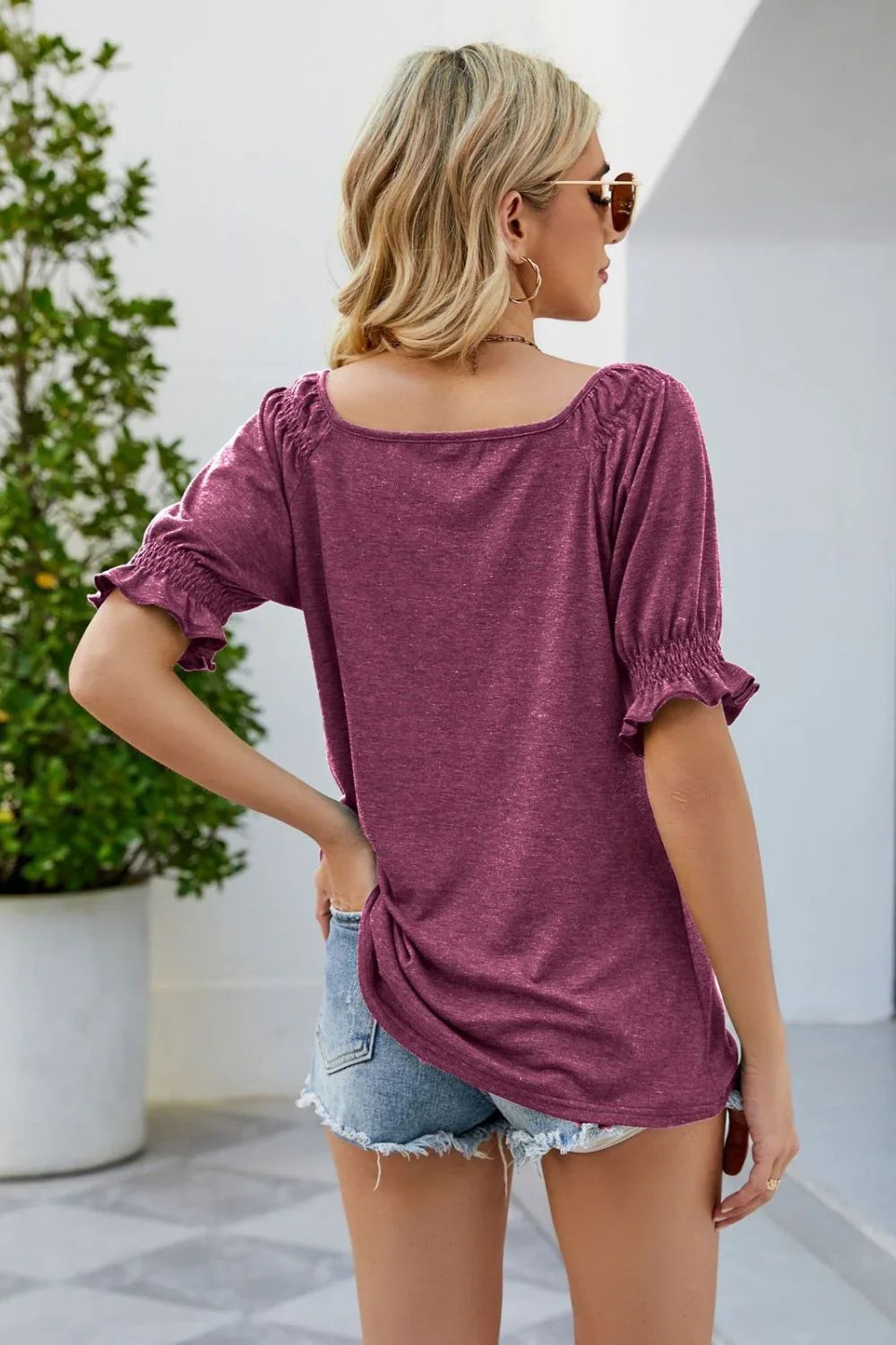Short Flounce Sleeve Top - VILLA FASHION
