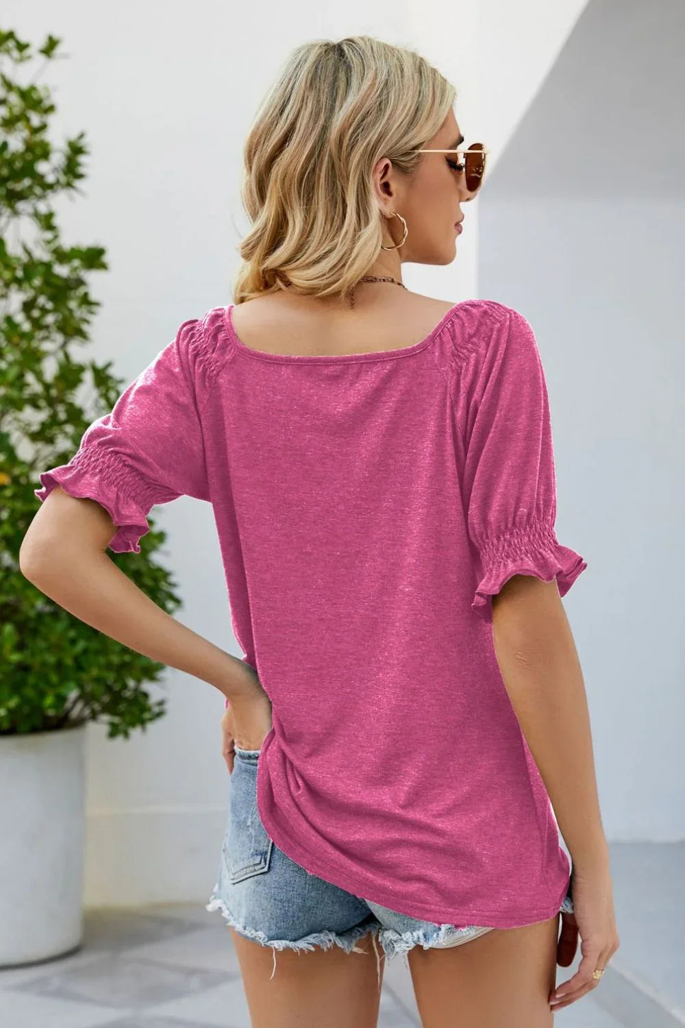 Short Flounce Sleeve Top - VILLA FASHION