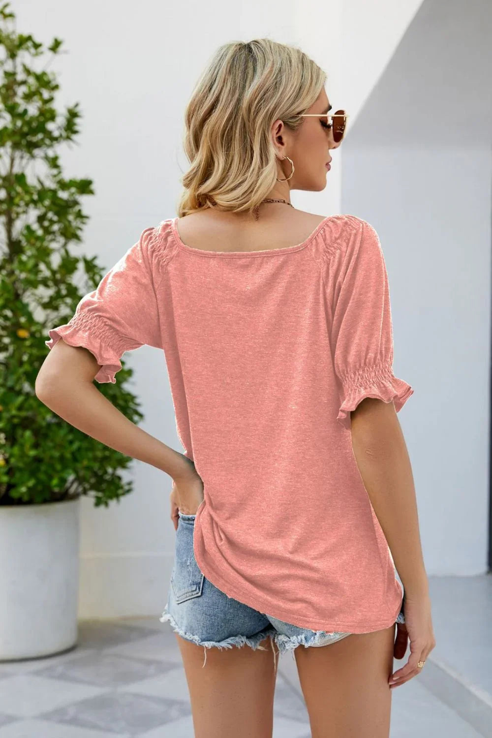 Short Flounce Sleeve Top - VILLA FASHION