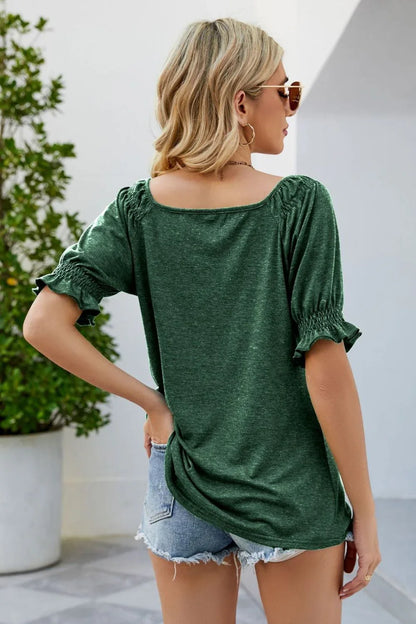 Short Flounce Sleeve Top - VILLA FASHION