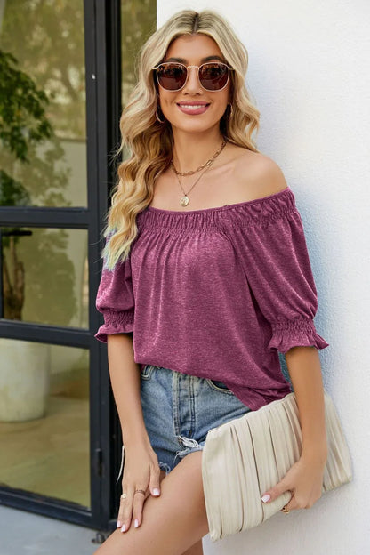 Short Flounce Sleeve Top - VILLA FASHION