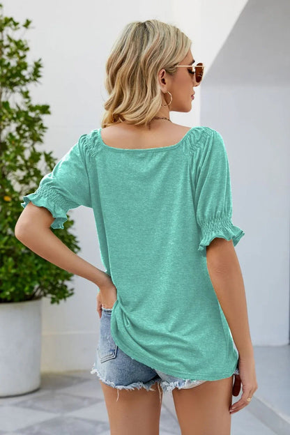 Short Flounce Sleeve Top - VILLA FASHION