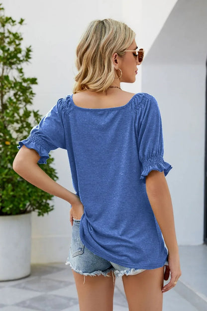 Short Flounce Sleeve Top - VILLA FASHION