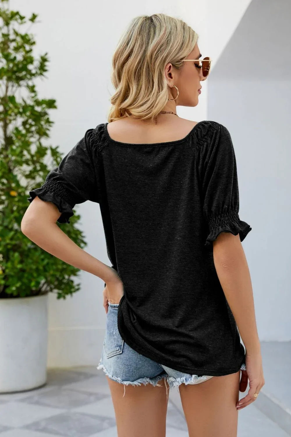 Short Flounce Sleeve Top - VILLA FASHION