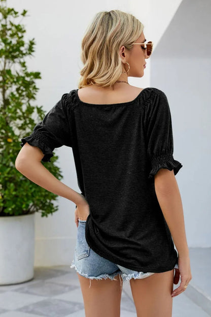 Short Flounce Sleeve Top - VILLA FASHION