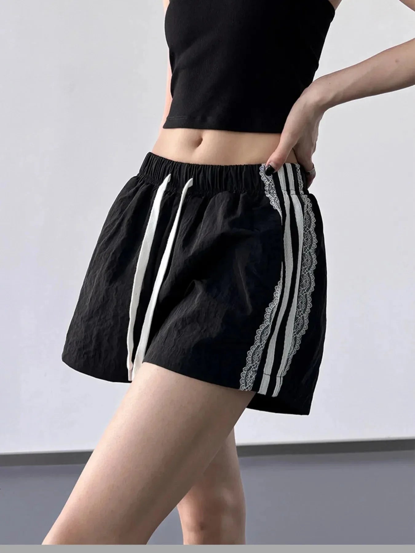Side Stripe Drawstring Shorts - VILLA FASHION