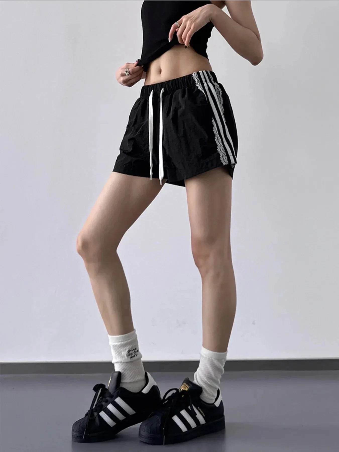 Side Stripe Drawstring Shorts - VILLA FASHION