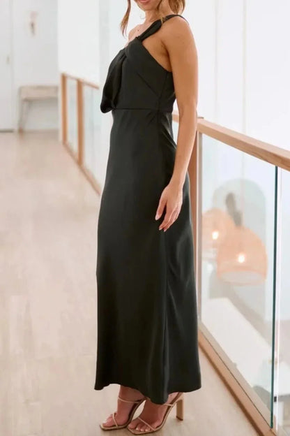 Single Shoulder Sleeveless Maxi Dress - VILLA FASHION