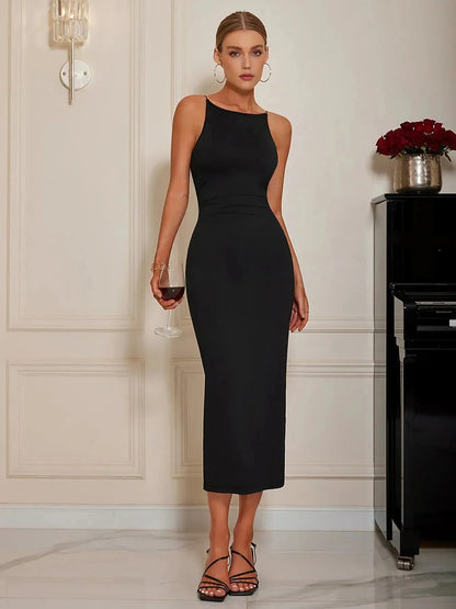 Sleeveless Bodycon Midi Dress - VILLA FASHION