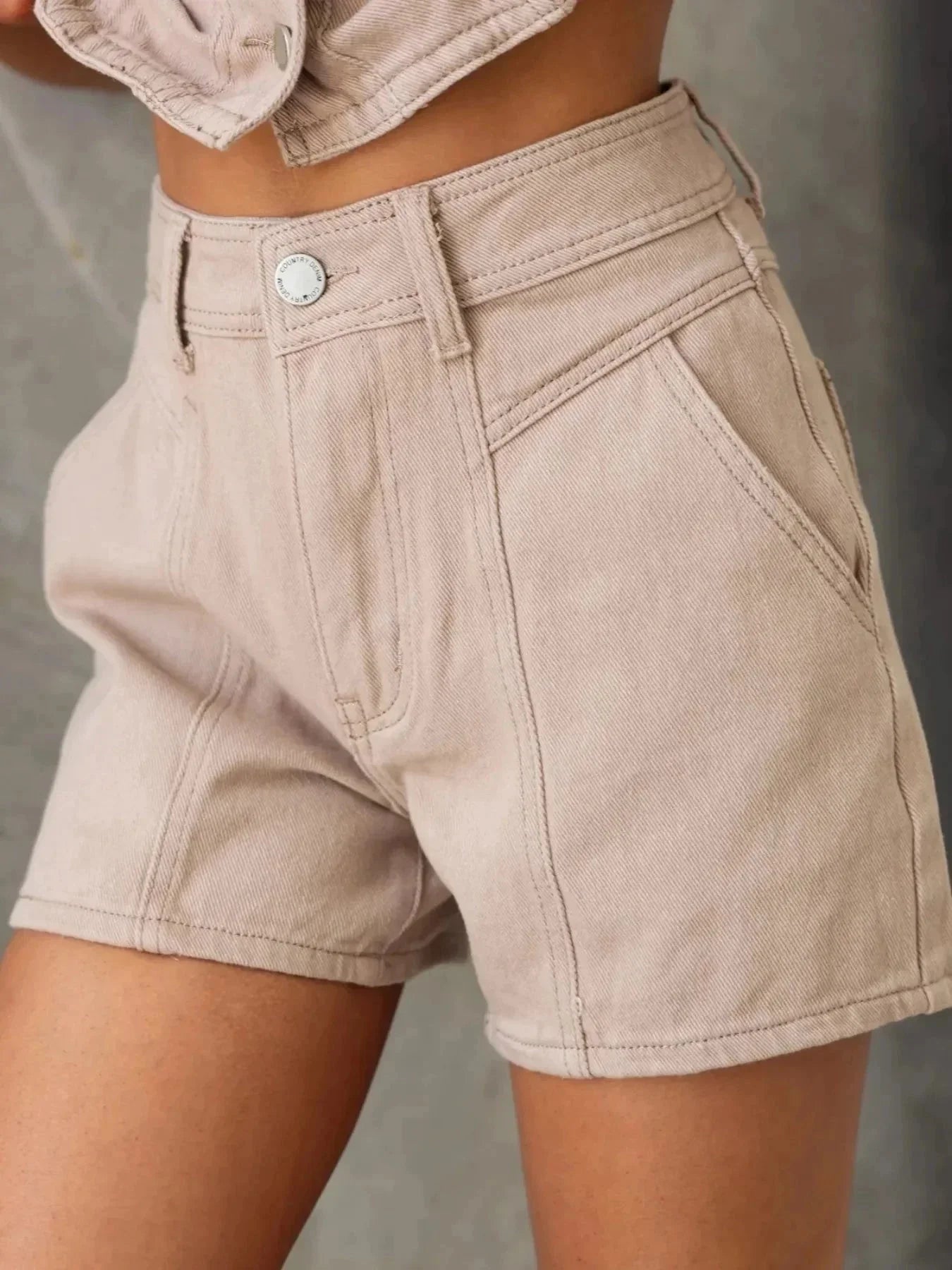 Sleeveless Button - Up Top and Shorts Denim Set - VILLA FASHION