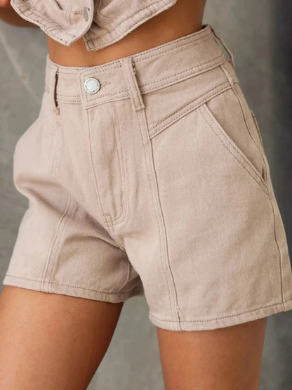 Sleeveless Button - Up Top and Shorts Denim Set - VILLA FASHION