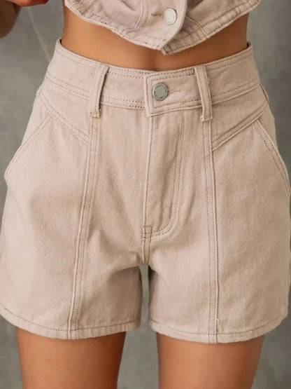 Sleeveless Button - Up Top and Shorts Denim Set - VILLA FASHION