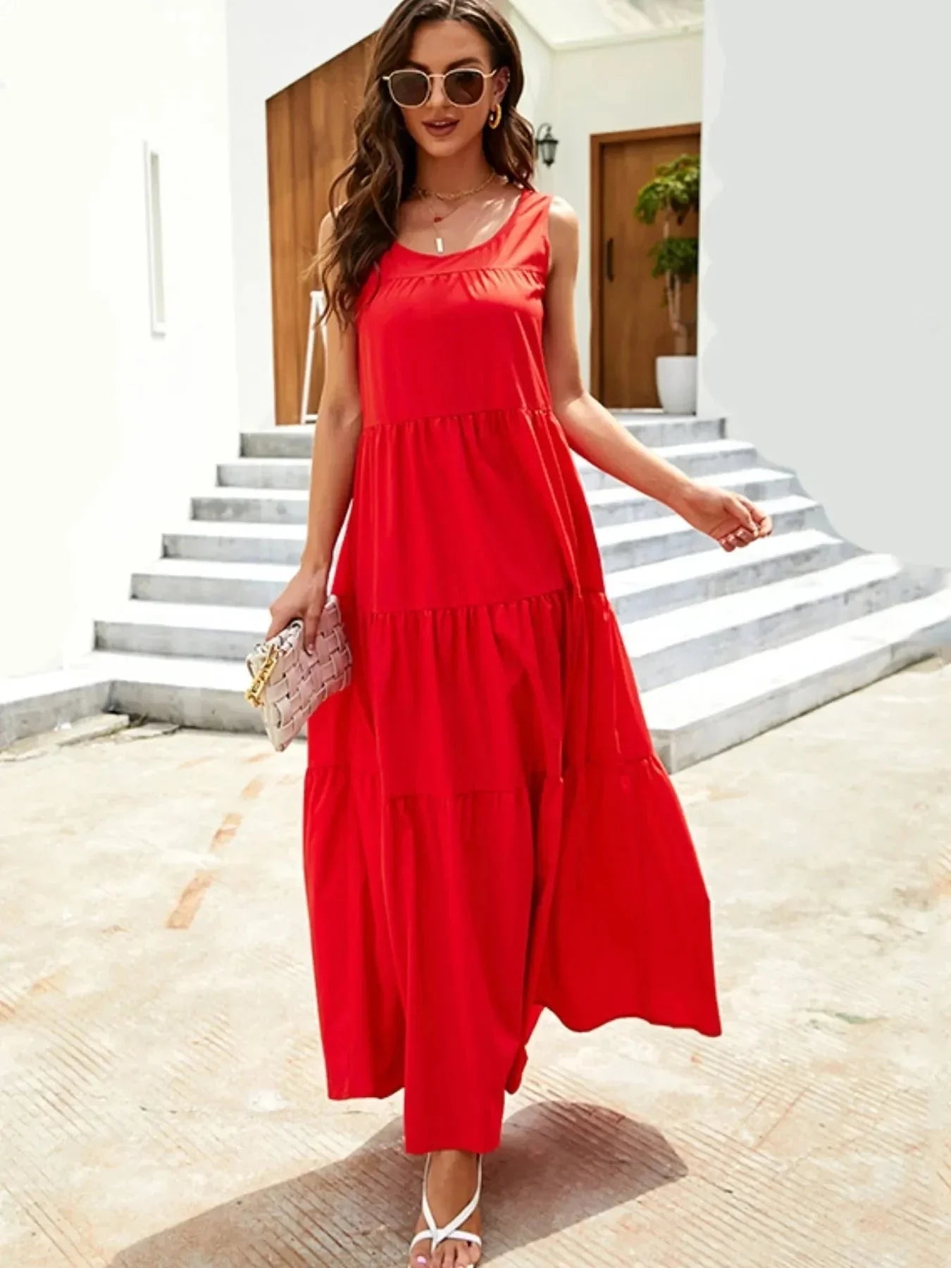 Sleeveless Tiered Maxi Tank Dress - VILLA FASHION