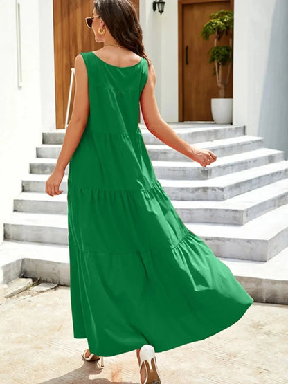 Sleeveless Tiered Maxi Tank Dress - VILLA FASHION