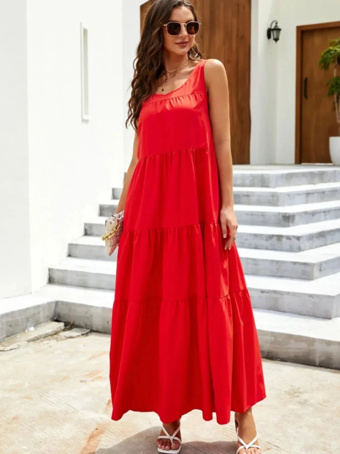 Sleeveless Tiered Maxi Tank Dress - VILLA FASHION