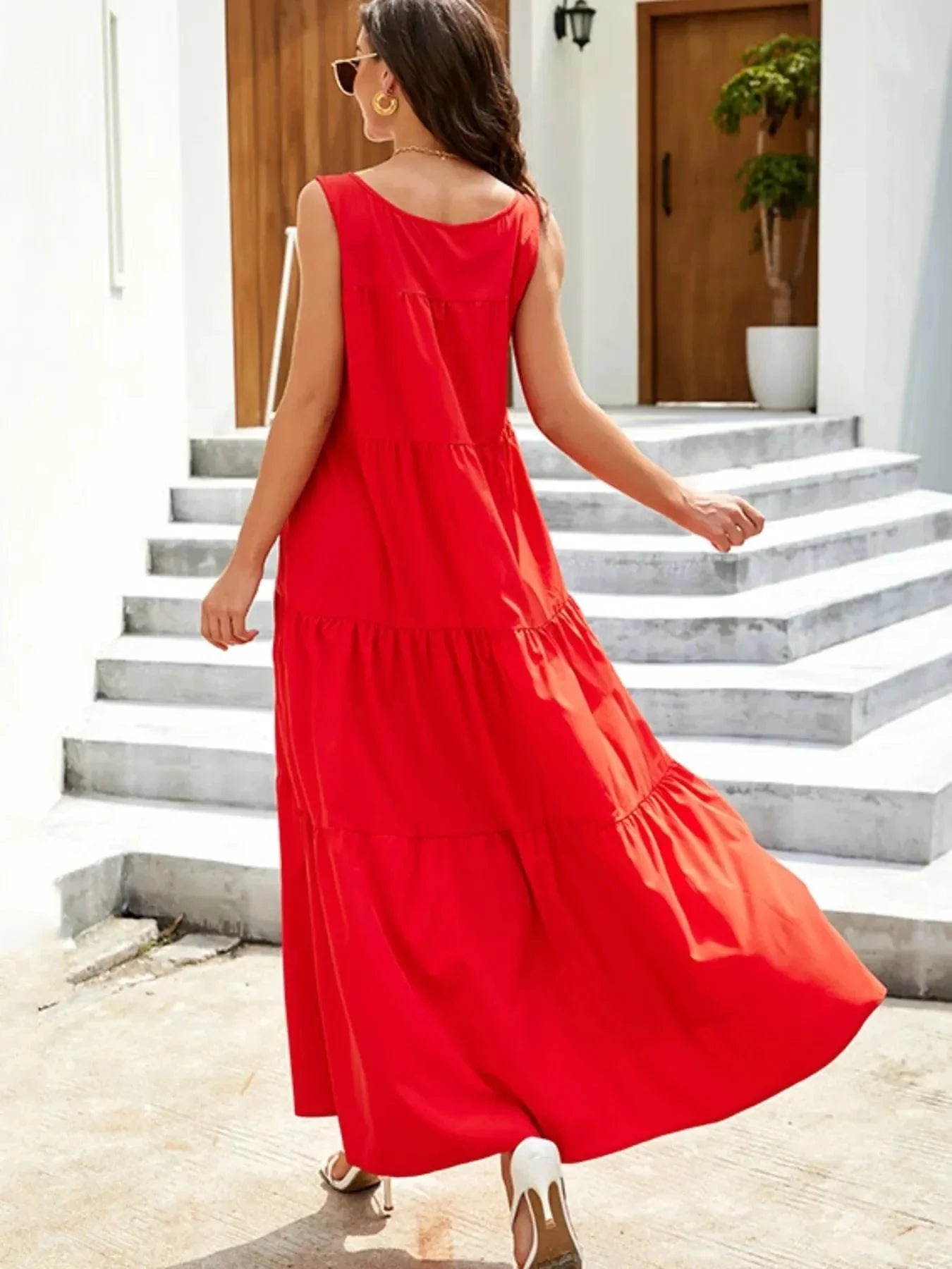 Sleeveless Tiered Maxi Tank Dress - VILLA FASHION