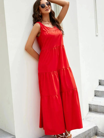 Sleeveless Tiered Maxi Tank Dress - VILLA FASHION
