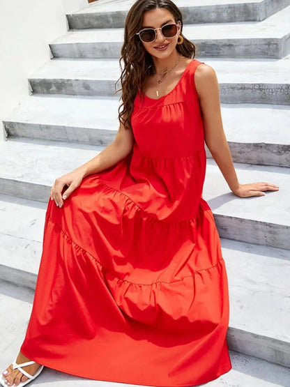 Sleeveless Tiered Maxi Tank Dress - VILLA FASHION
