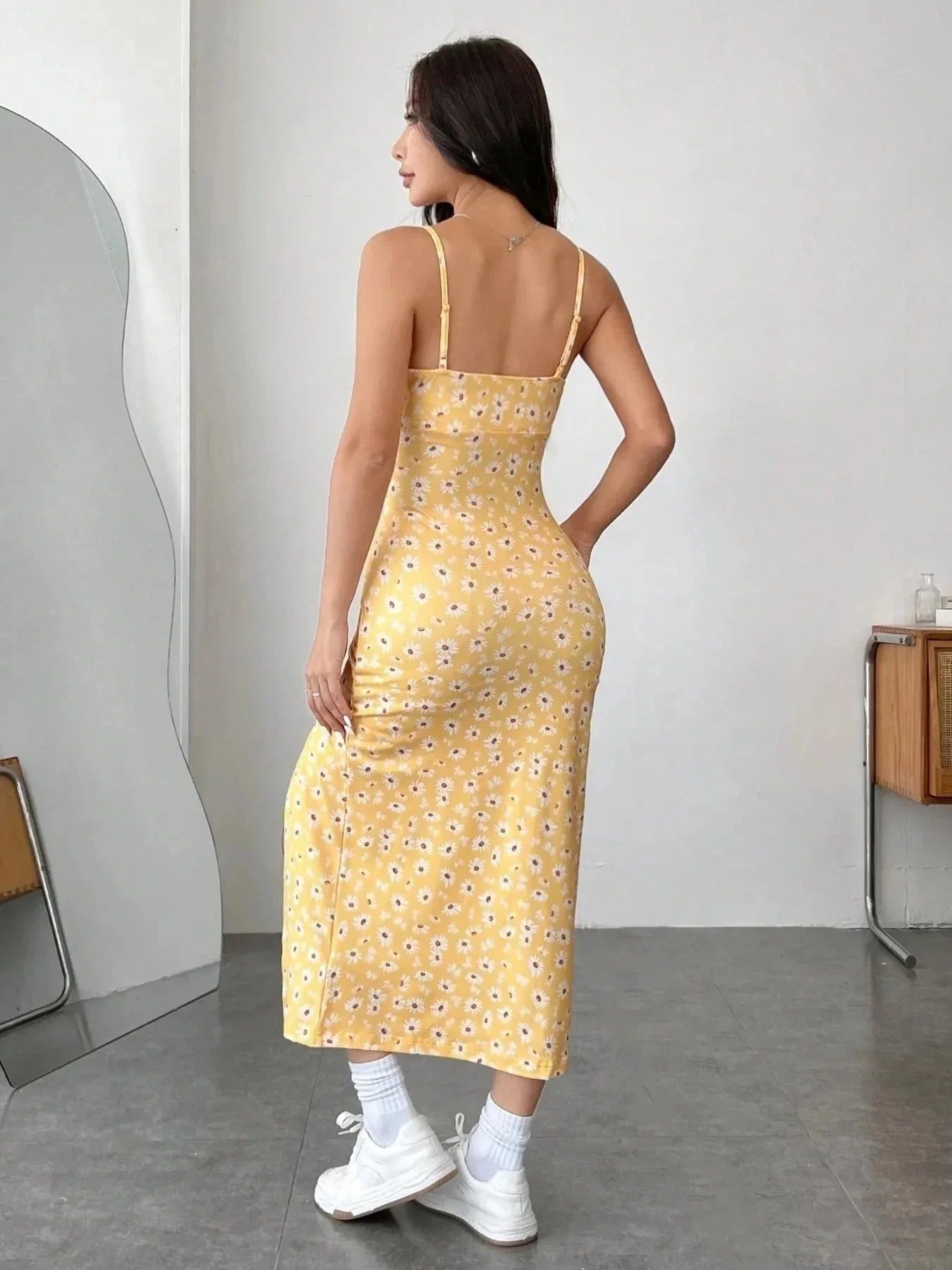 Slit Bodice Midi Cami Dress - VILLA FASHION