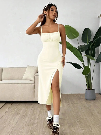 Slit Bodice Midi Cami Dress - VILLA FASHION