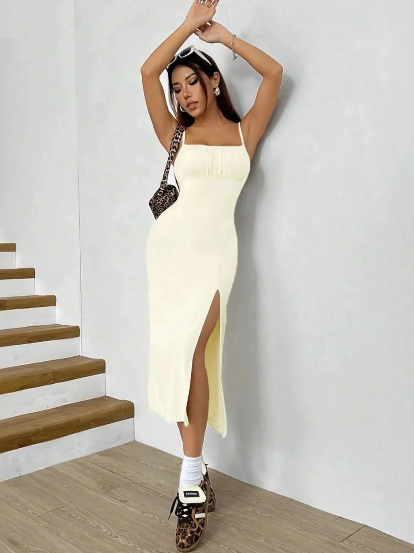 Slit Bodice Midi Cami Dress - VILLA FASHION
