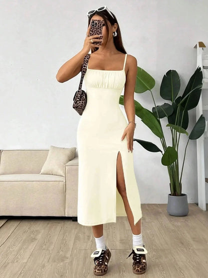 Slit Bodice Midi Cami Dress - VILLA FASHION