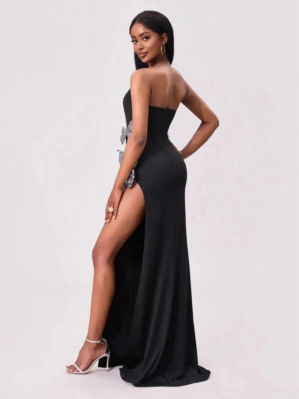 Slit Bow Trim Tube Maxi Dress - VILLA FASHION