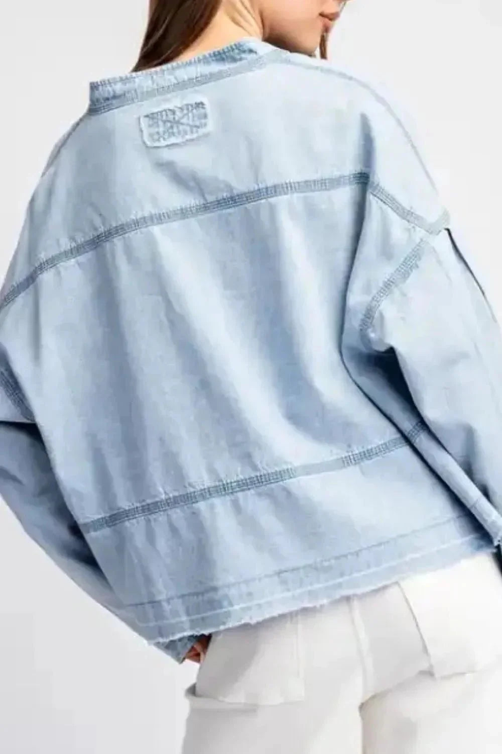 Slit Raw Hem Notched Denim Top - VILLA FASHION