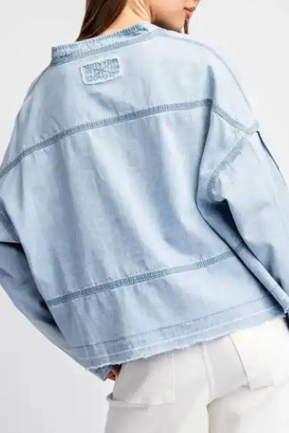 Slit Raw Hem Notched Denim Top - VILLA FASHION