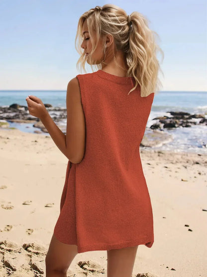 Slit Round Neck Top and Shorts Set - VILLA FASHION