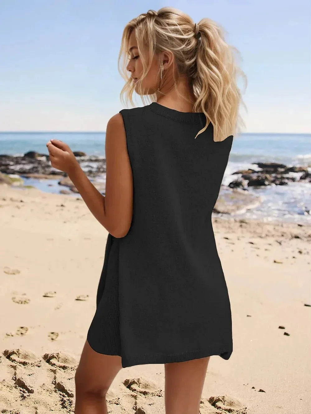 Slit Round Neck Top and Shorts Set - VILLA FASHION