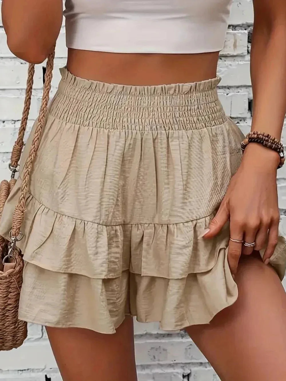 Smocked Layered Shorts - VILLA FASHION