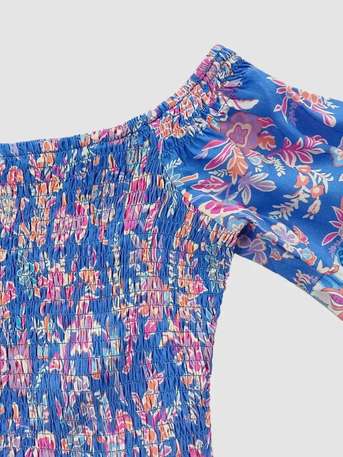 Smocked Off - Shoulder Printed Top and Skirt Set - VILLA FASHION