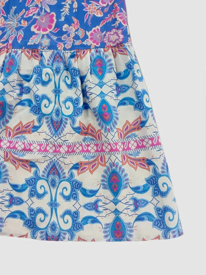 Smocked Off - Shoulder Printed Top and Skirt Set - VILLA FASHION