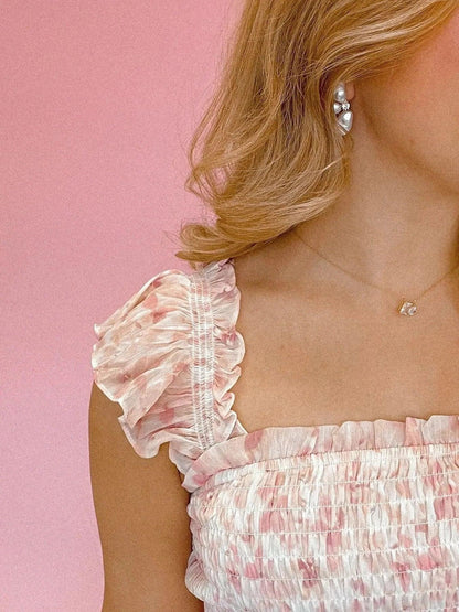 Smocked Ruffle Layered Floral Midi Dress - VILLA FASHION