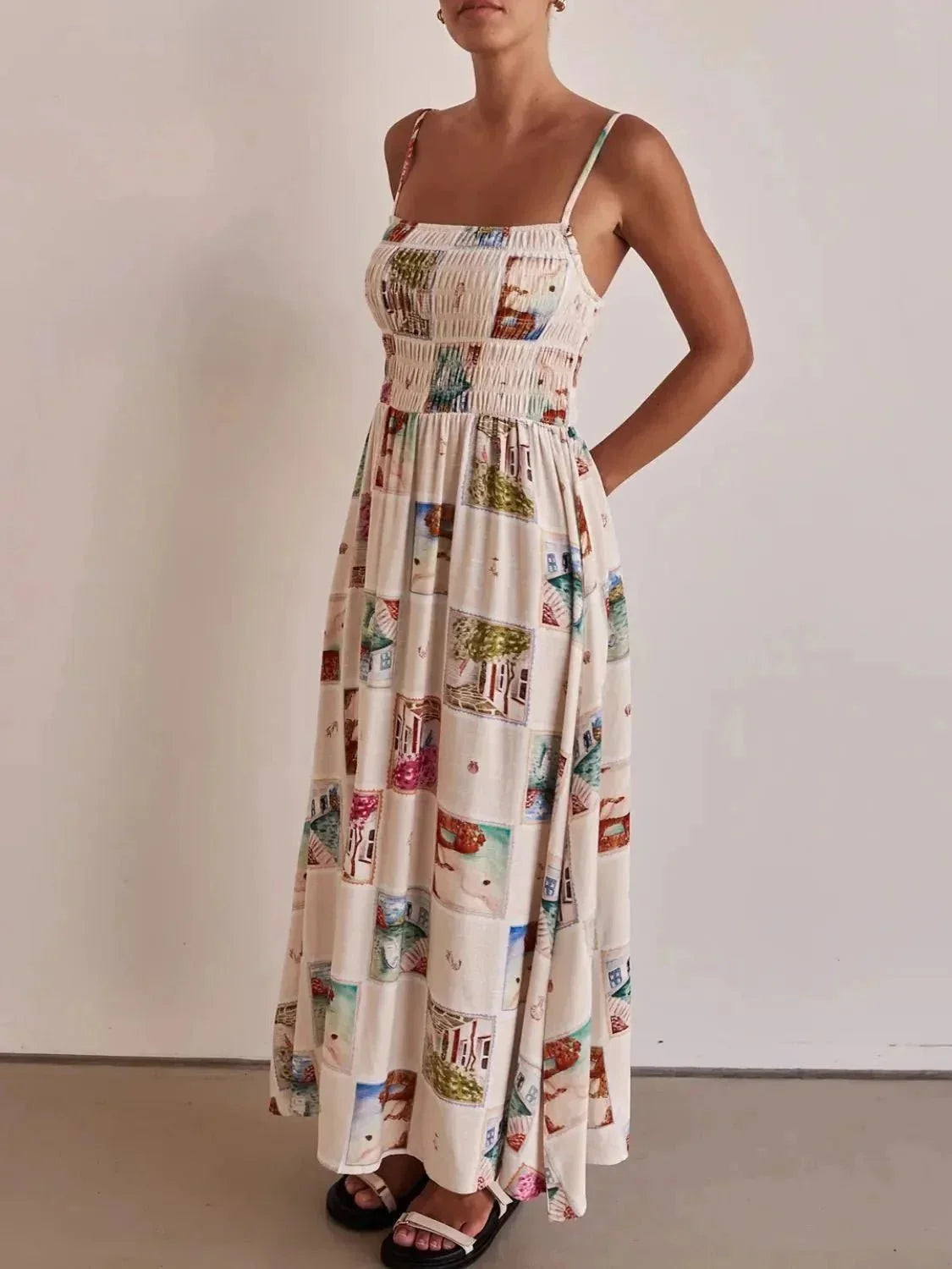 Smocked Square Neck Cami Dress - VILLA FASHION