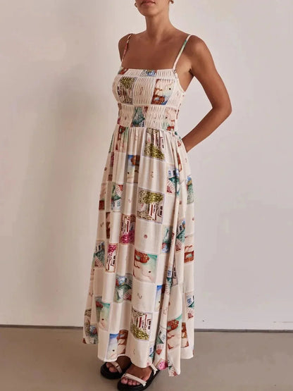 Smocked Square Neck Cami Dress - VILLA FASHION