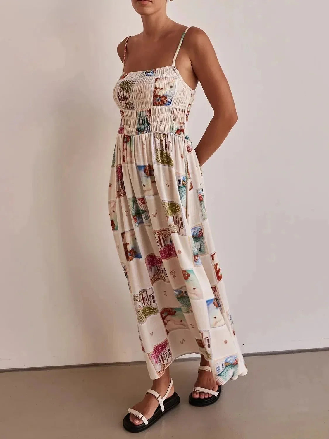 Smocked Square Neck Cami Dress - VILLA FASHION