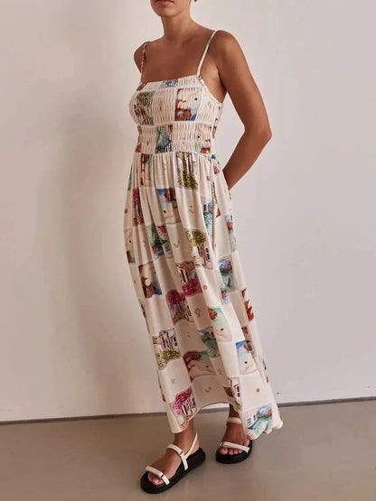 Smocked Square Neck Cami Dress - VILLA FASHION