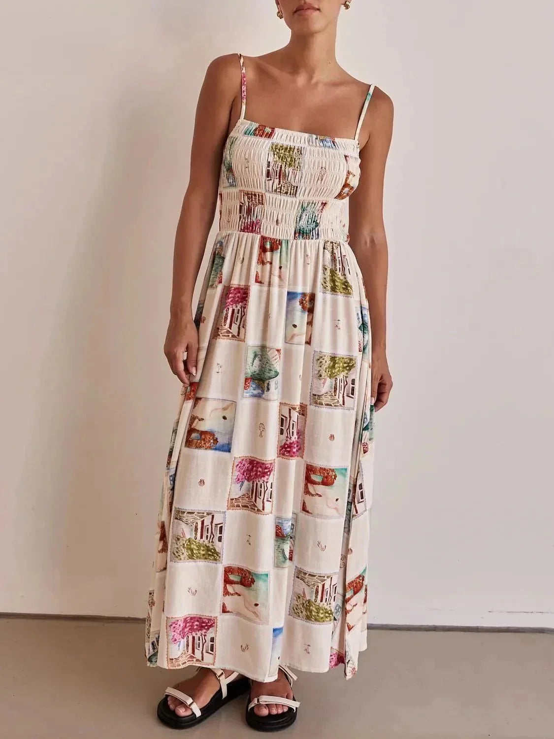 Smocked Square Neck Cami Dress - VILLA FASHION