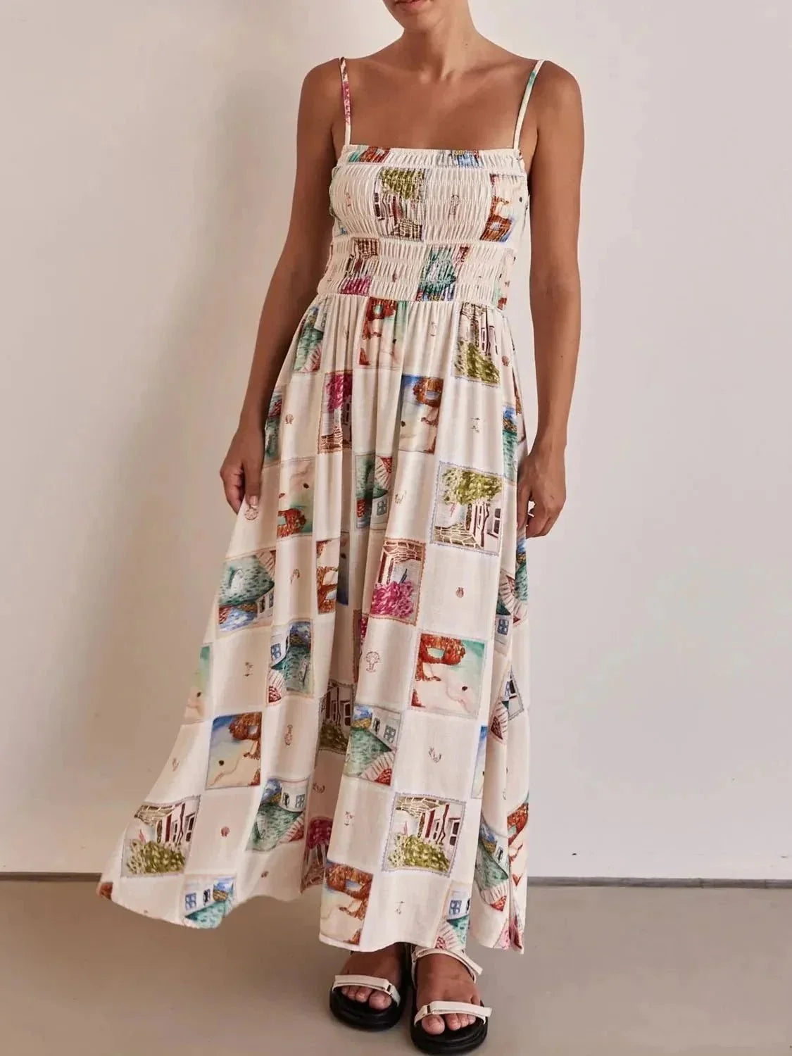 Smocked Square Neck Cami Dress - VILLA FASHION