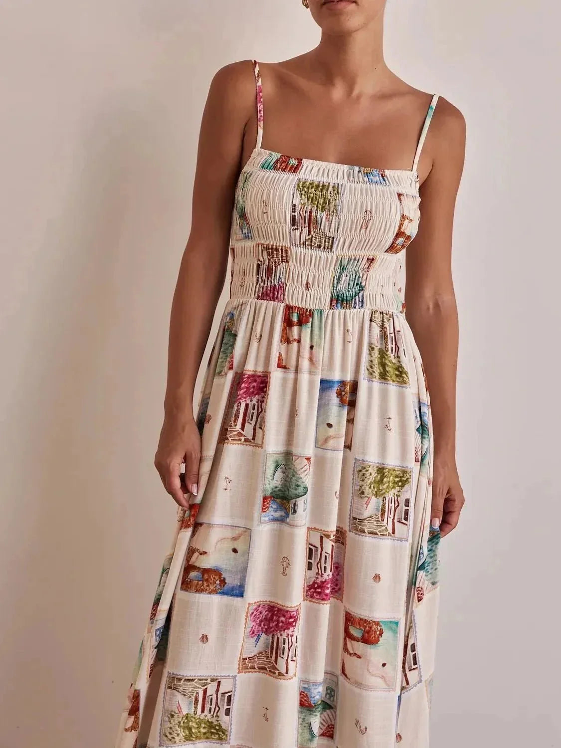 Smocked Square Neck Cami Dress - VILLA FASHION