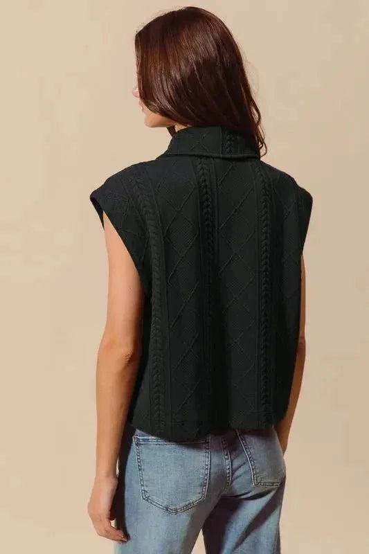 SO ME Cable Quilting Stitch Button Up Knit Vest - VILLA FASHION