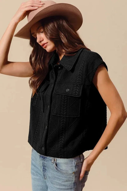 SO ME Cable Quilting Stitch Button Up Knit Vest - VILLA FASHION
