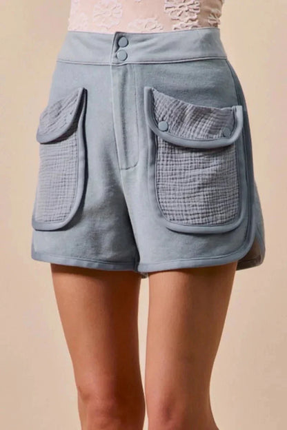 SO ME Mineral Washed Terry High Rise Cargo Shorts - VILLA FASHION