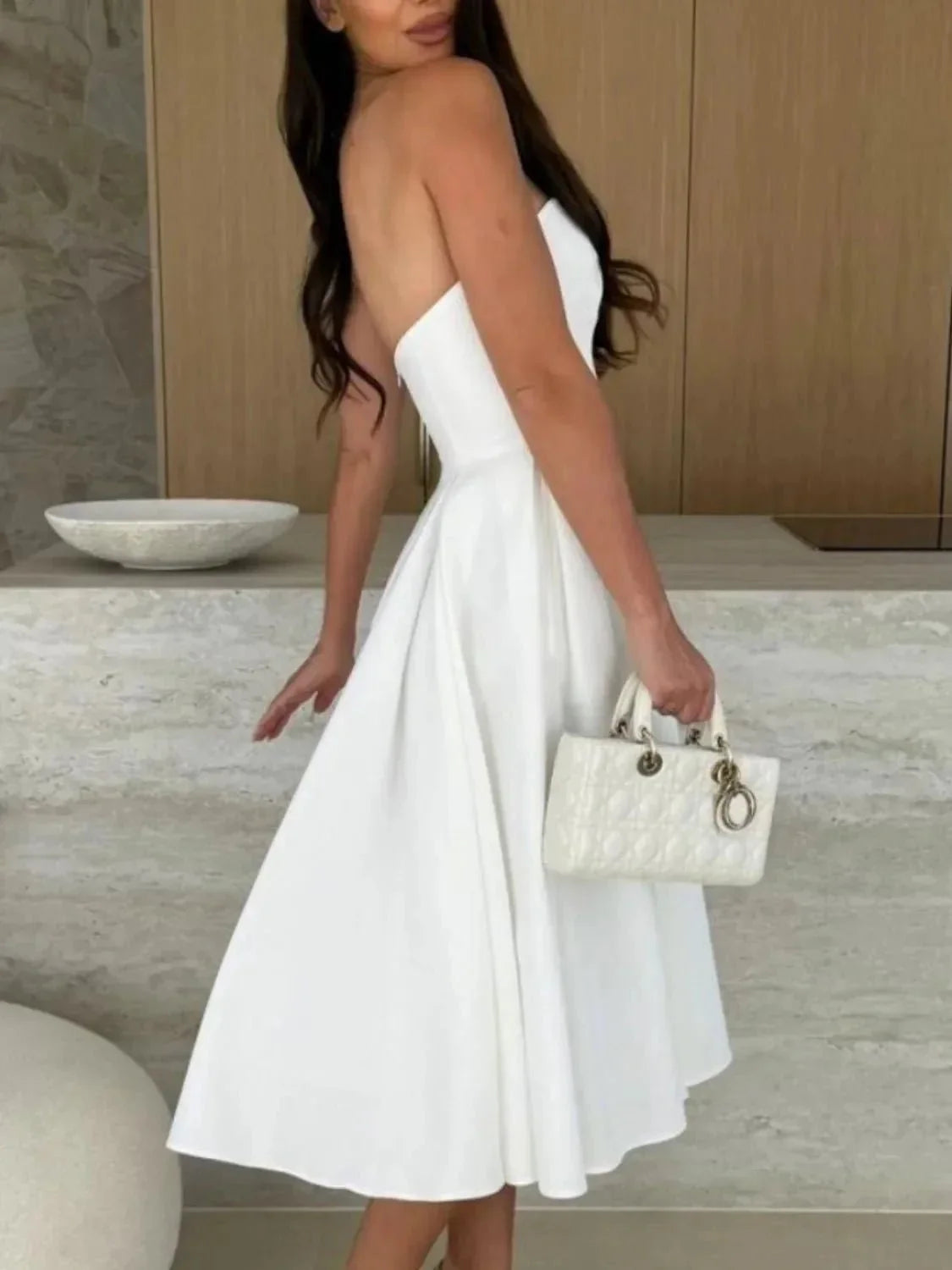 Solid Color Tube Midi Dress - VILLA FASHION