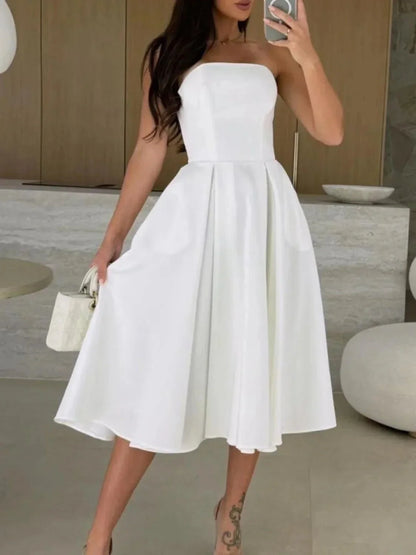 Solid Color Tube Midi Dress - VILLA FASHION
